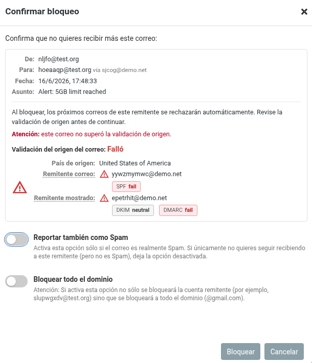 Solicitar bloqueo